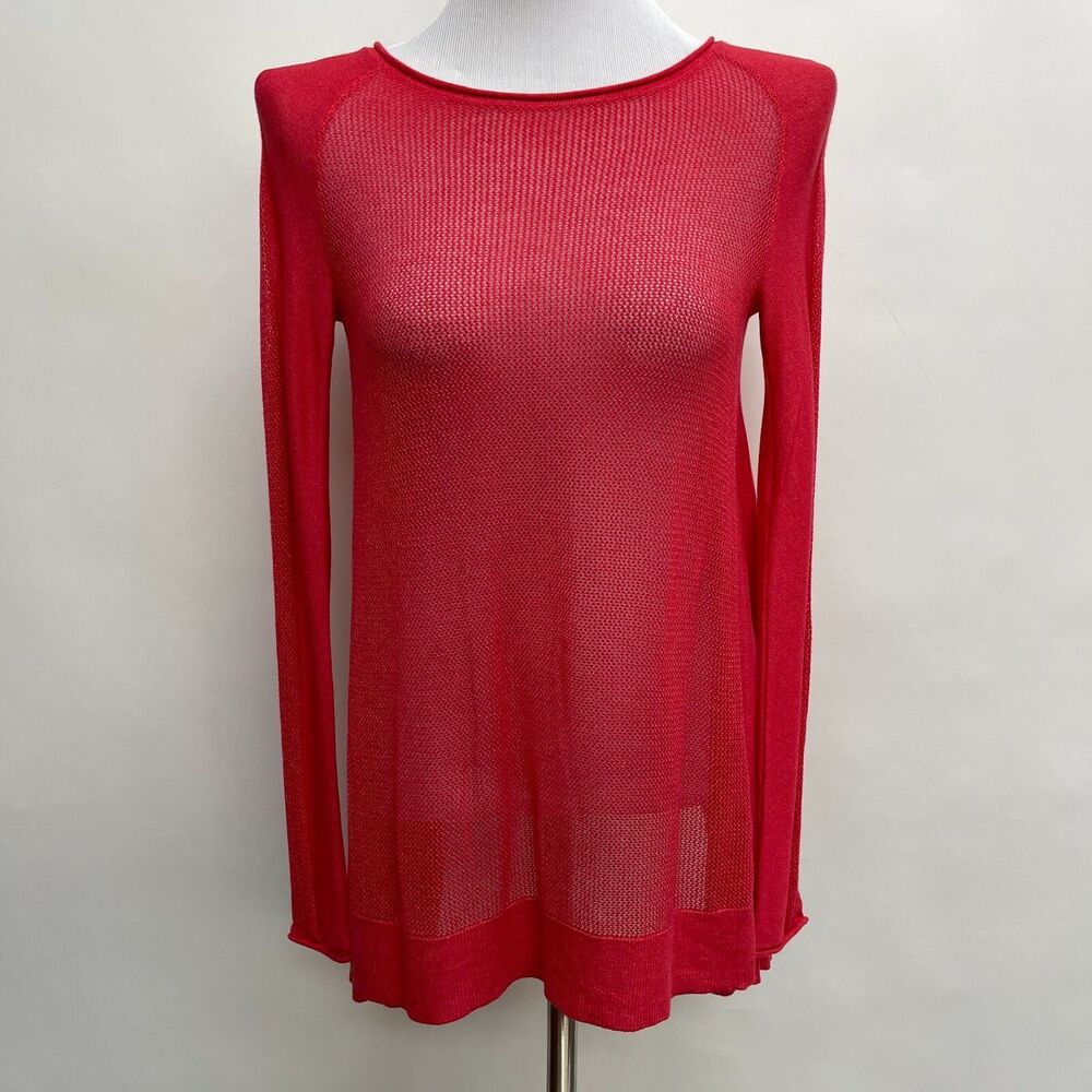 Philosophy Women's Top Small Pink or Red Long Sleeve‎ Slit Back